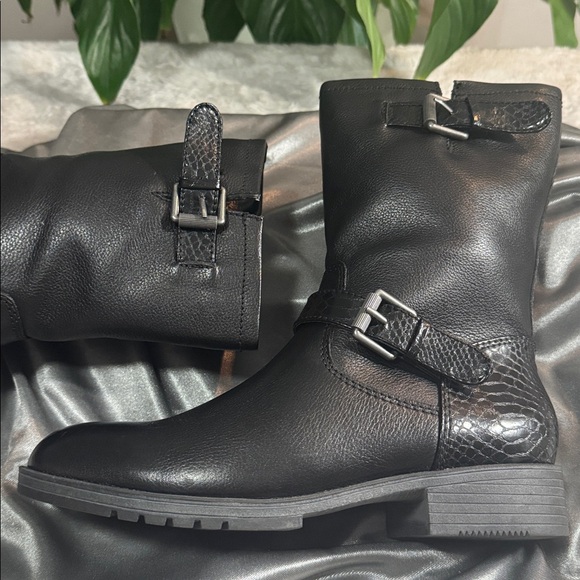 Naturalizer Black Leather Mid-Calf Side Zip Moto Boots - Women's Size 7M - Picture 7 of 15